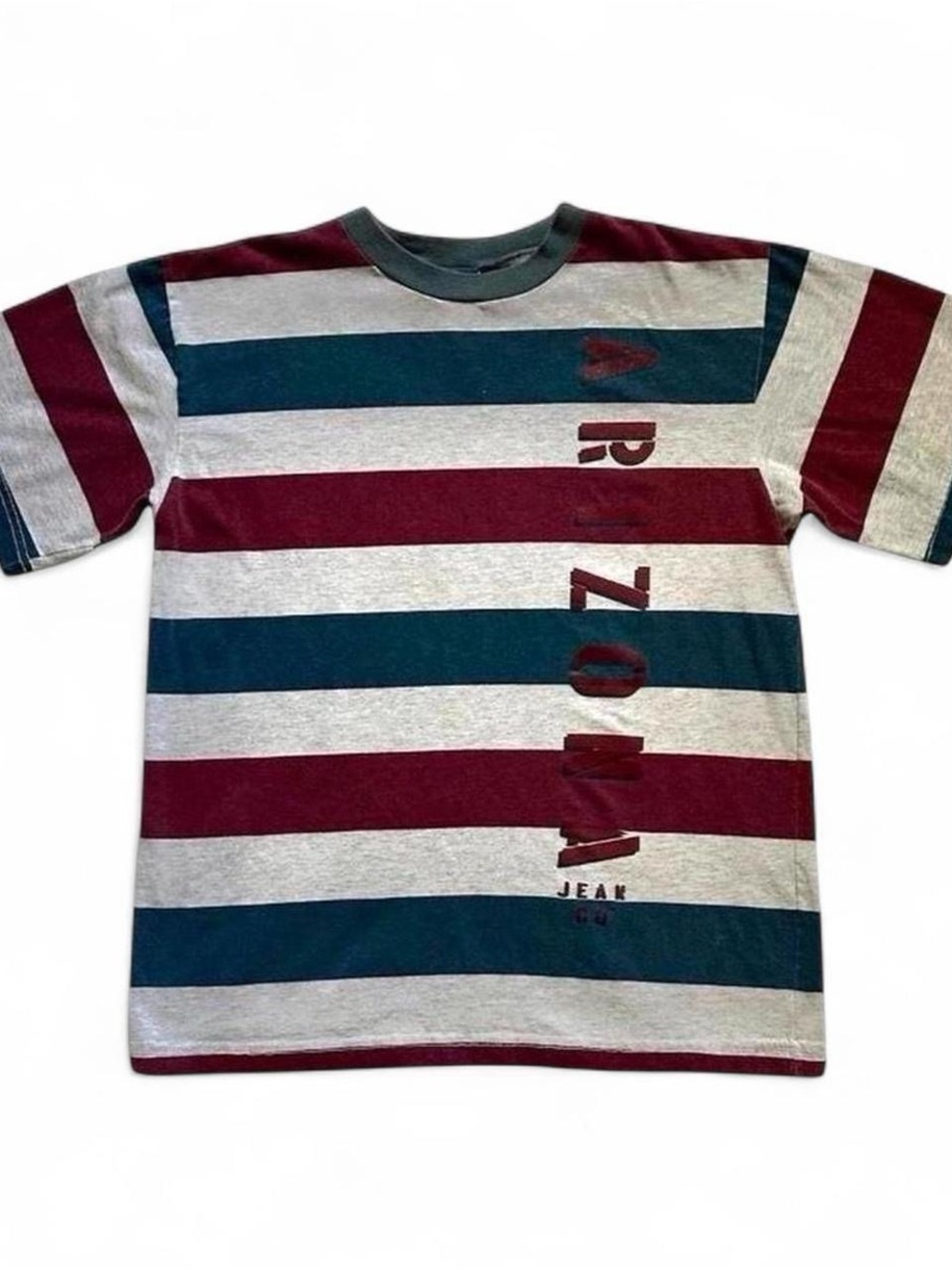 Vintage Arizona Jean Company Striped Tee in Burgundy, Teal & Gray - medium